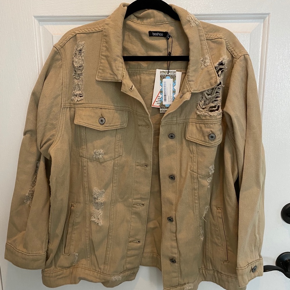 Boohoo+ Tan Distressed Denim Jacket